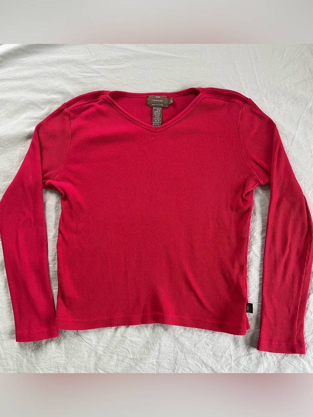 Calvin Klein Jeans Red Ribbed Long-Sleeve Top